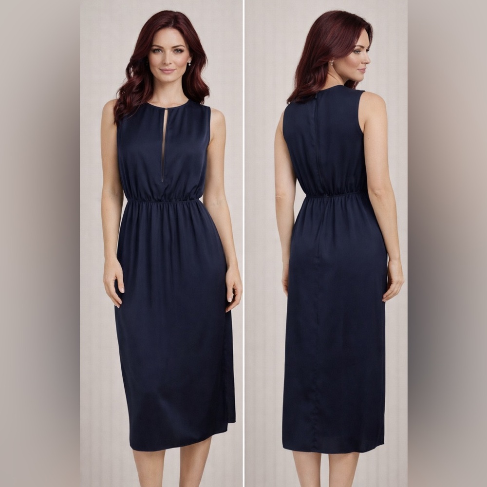 Anthropologie Natalie Deayala Midi Column Dress Small S Blue Silk $298